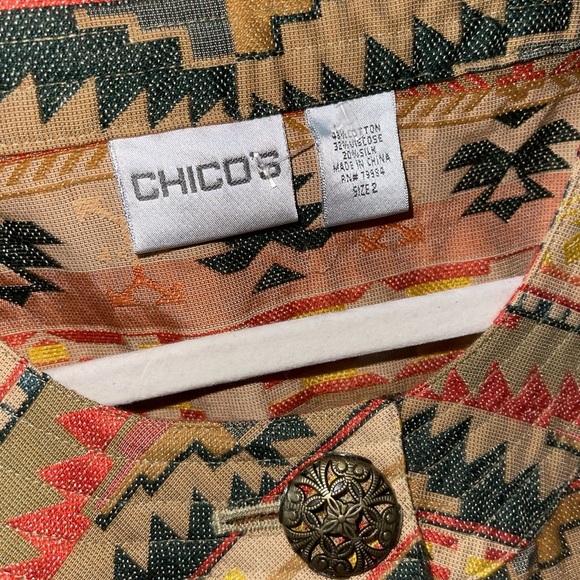Chicos Cotton Blend Aztec Print Buttn Jacket - Picture 7 of 8